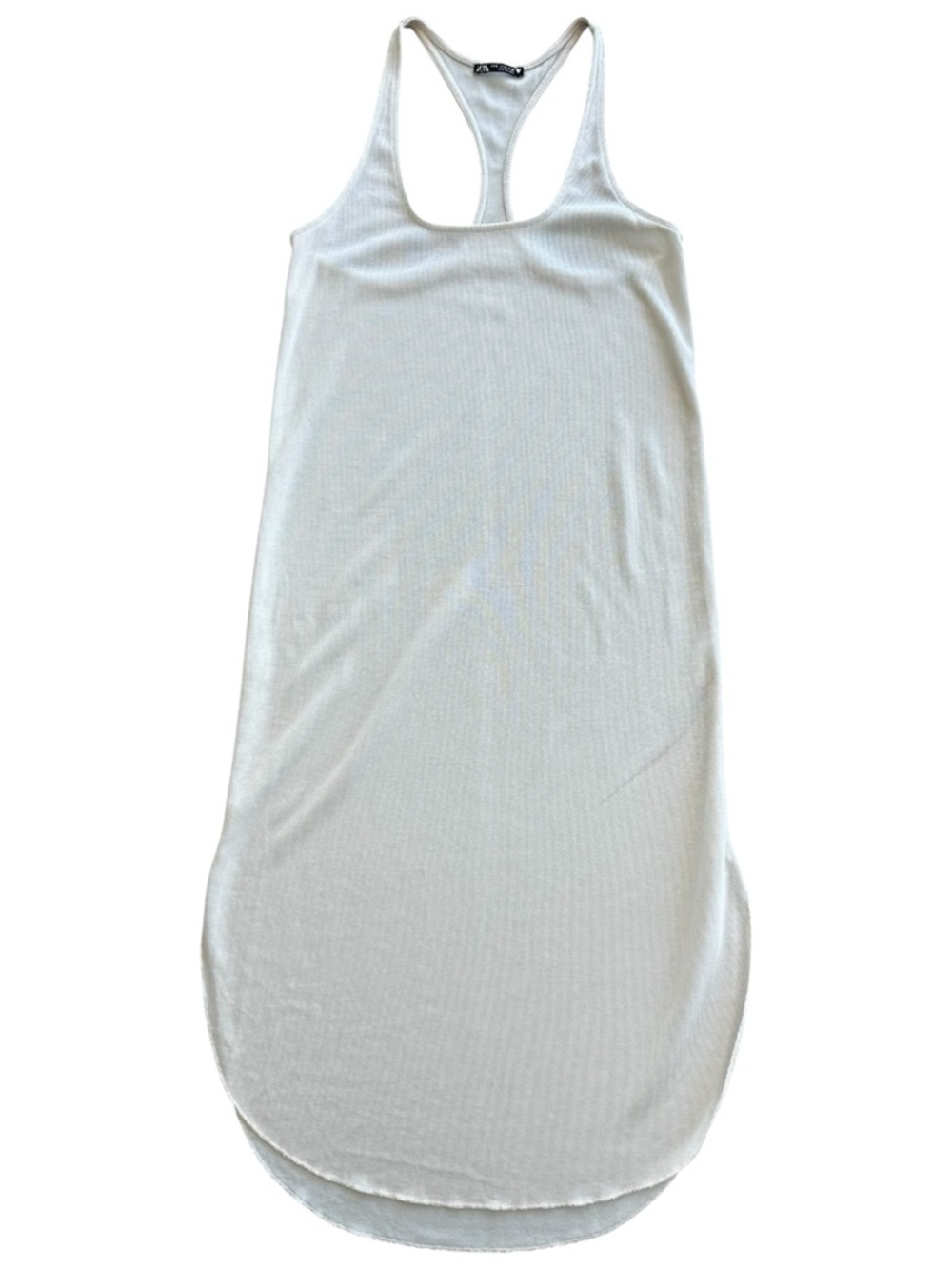Zara Textured Racerback Sleeveless Tank Midi Dress Cream Off White Size S